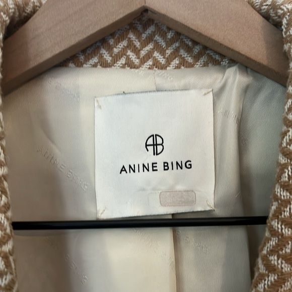 Anine Bing | Fishbone Double Breasted Tan & Cream Blazer Jacket Wool Blend XL - Picture 7 of 11